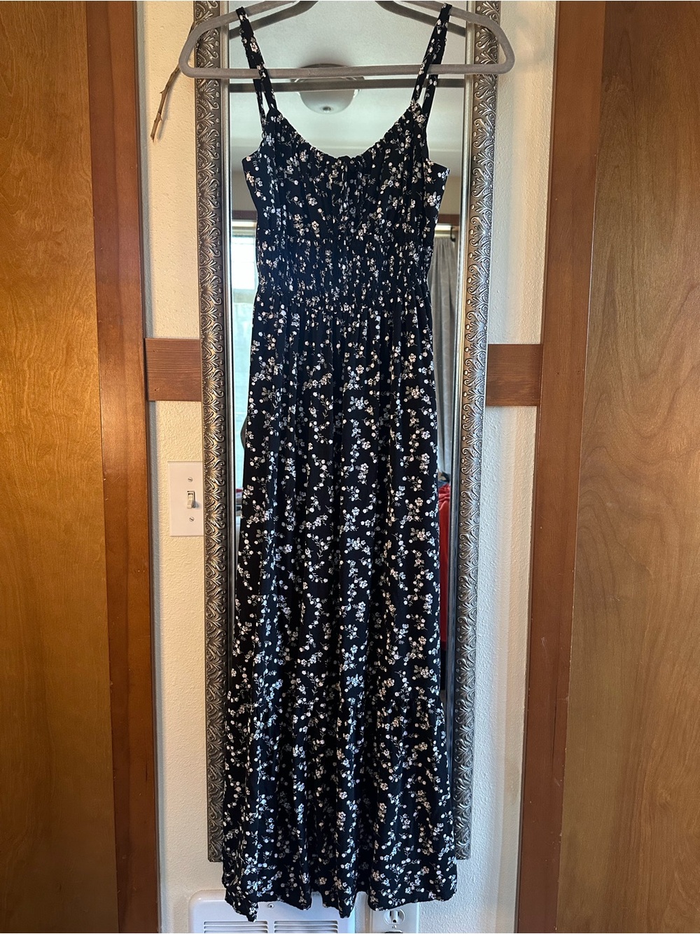 Hollister Black Floral Maxi Dress with Smocked Waist